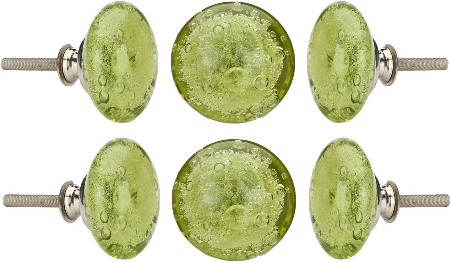 Olive green glass bubble knobs ( set of 6 )