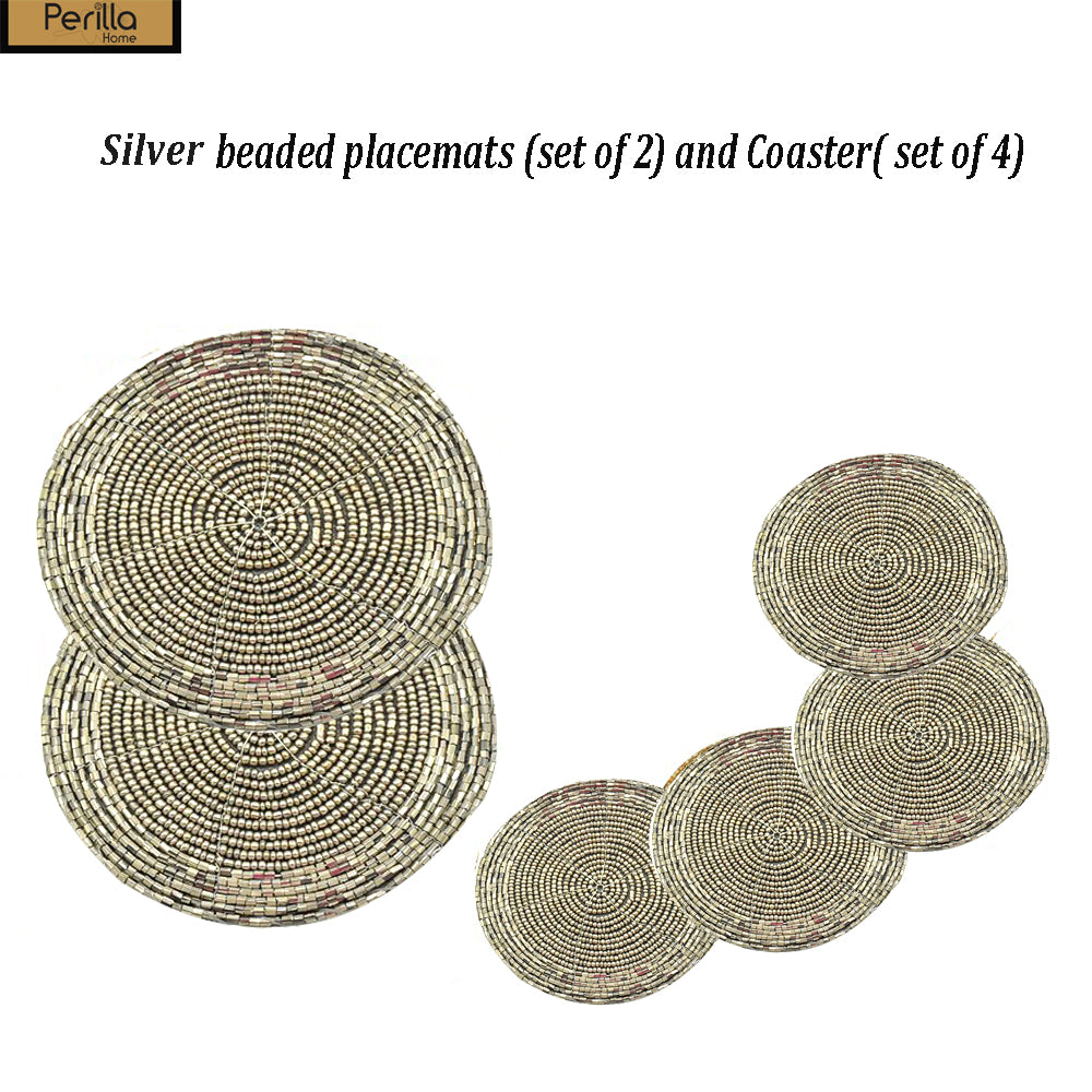 Silver Beaded Coaster and Placemat set (4+2)