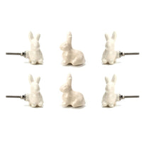Cargar imagen en el visor de la galería, Set Of Six Off White Ceramic Rabbit Knob - Perilla Home
