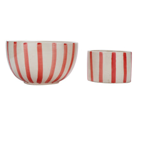 Red striped planter round ( 2 piece ) - Perilla Home