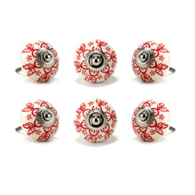 Load image into Gallery viewer, Set Of Six Round Red Printed Ceramic Knobs - Perilla Home
